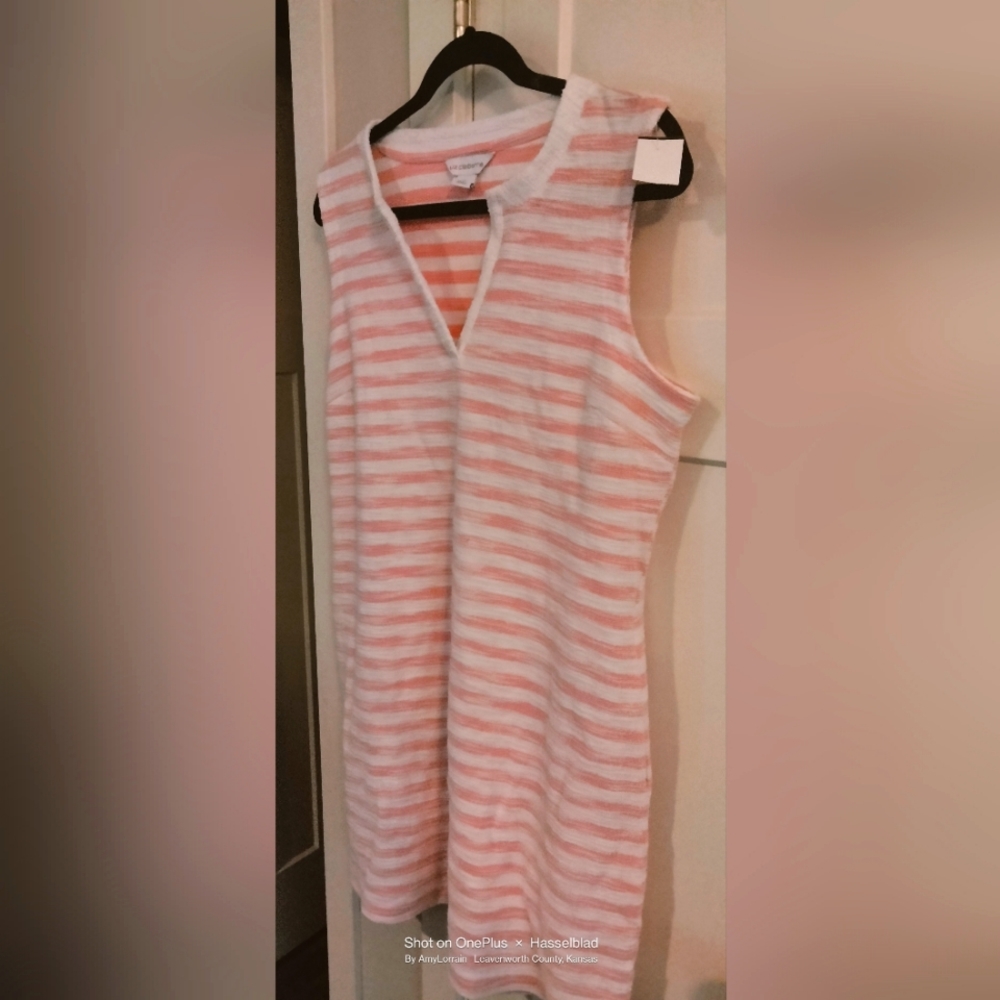 Liz Claiborne Pink White Stripe Terry cloth Summer Dress PL Petite Large